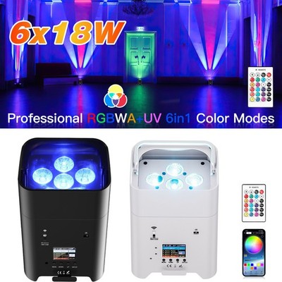 UKING 6x18W Wireless Par Light Battery RGBWA+UV 6 LED Uplight Rechargeable Case