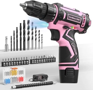 Pink Cordless Drill Set Electric Power Drill Women Lightweight Electric