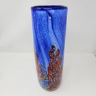 BIG TALL Vintage Millefiori Murano Art Glass Multicolor Vase Blue Multi Pretty