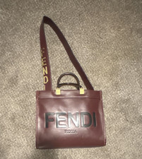 Fendi Burgundy Tote Bag with Detachable Strap Gold Hardware Logo Accent