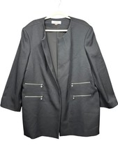 Tahari Arthur S Levine Jacket Womens 24W Black Zip Pocket Open Front Blazer