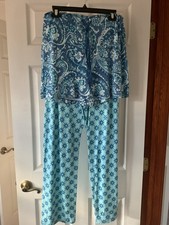 Ladies Pajama Pants Aqua Floral 2piece Set Size Medium