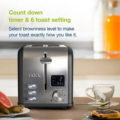 Digital Toaster 2 Slice Variable Browning Defrost Reheat Extra Wide LAICA - Image 1 of 4