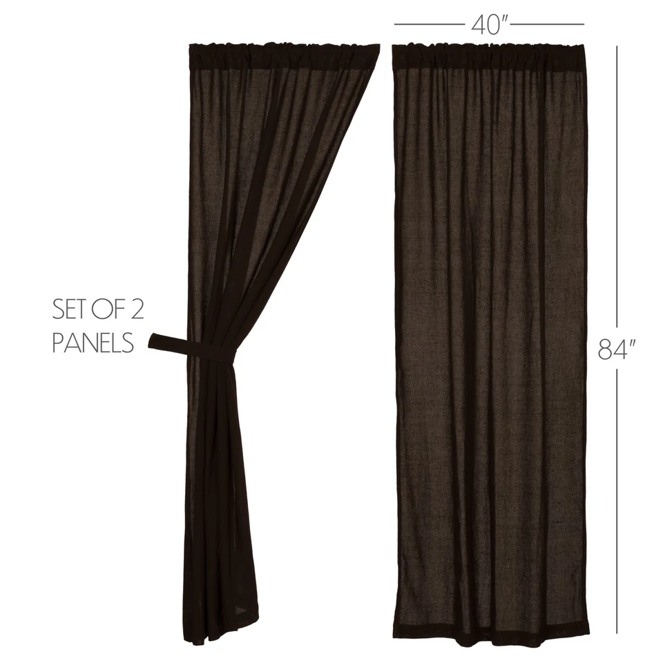 Par de paneles de 84"x40" para granja con varilla marrón bolsillo arpillera cortinas de ventana marcas VHC Foto 3 de 4