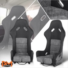 Pair Suede Leather Fixed Position Racing Bucket Seats W Side Mount Slider Grey