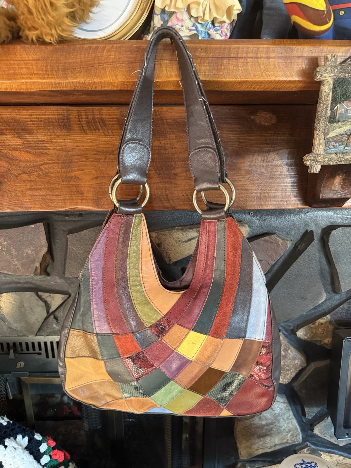 Wilsons Leather Patchwork Shoulder Bag Rainbow Bo… - image 2