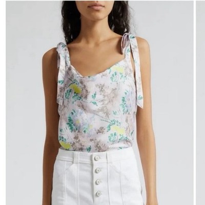 NWOT Cinq a Sept Marta Light Washed Floral Tie-Shoulder Cami in Lilac SZ XS