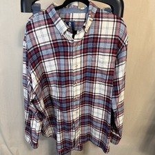 IZOD Men  s 2XL Plaid Flannel Long Sleeve Button Down Shirt Red / White / Blue