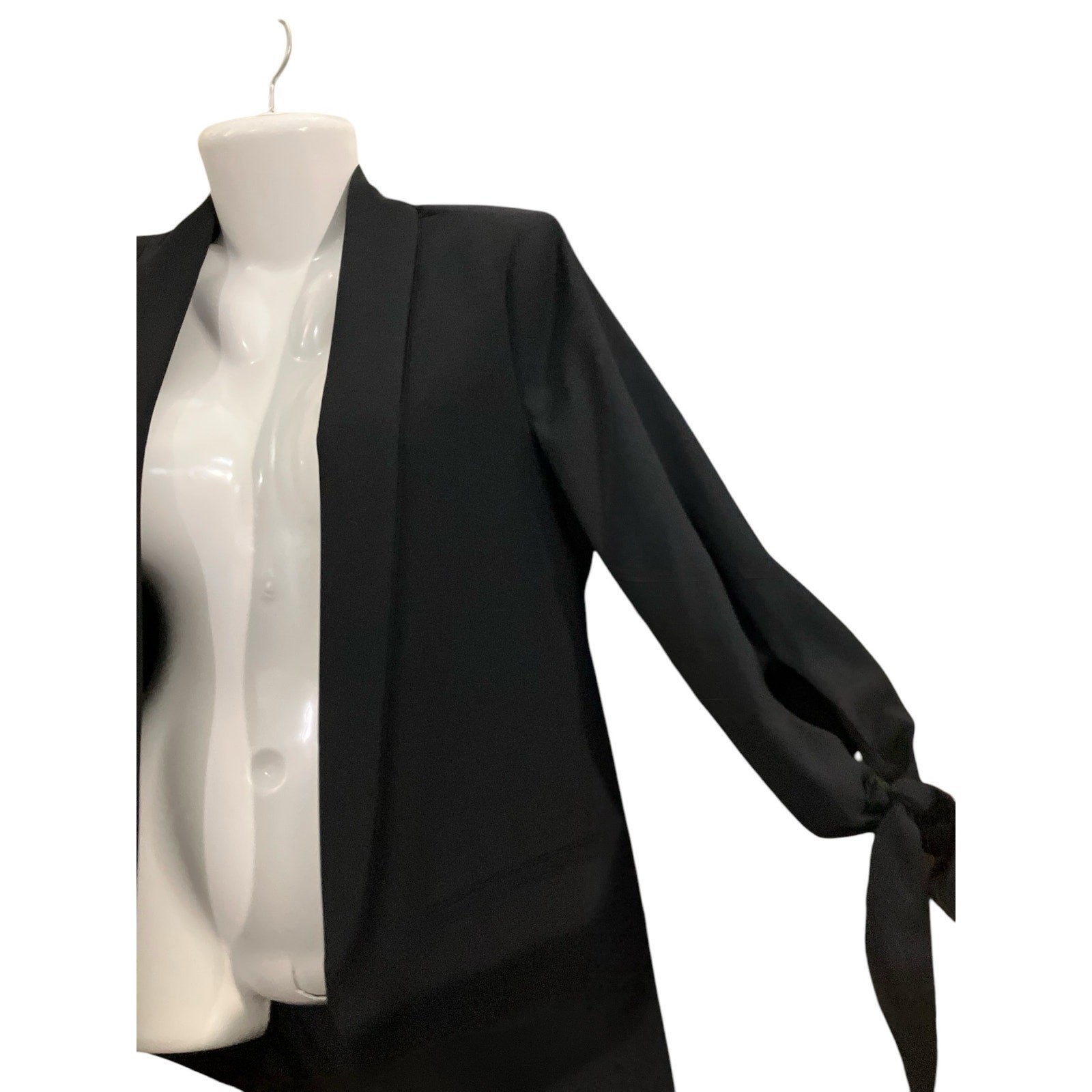 Bar III Womens Black Open 3/4 Tie Sleeve Shawl Collar Polished Style Blazer SZ S