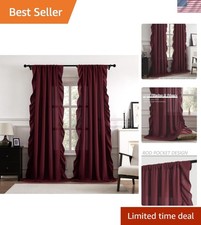 Burgundy Ruffle Curtains 84 Inches Long 2 Panels for Bedroom Living Room Rod ...