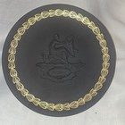 2 Wedgwood Black Basalt Mother Plates Gold Laurel Border 1971 England w Boxes — photo 6