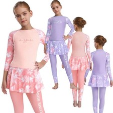 Kids Girls Swimwear Training Sets Summer Outfits Beach Long Sleeve Sports Dress