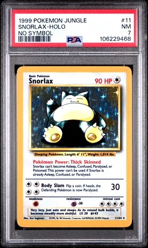 1999 POKEMON JUNGLE NO SYMBOL #11 SNORLAX-HOLO PSA 7