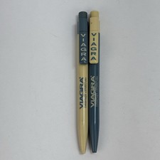 2 Vintage Viagra Pens Pfizer Drug Promotional Blue Gray Pharmaceutical