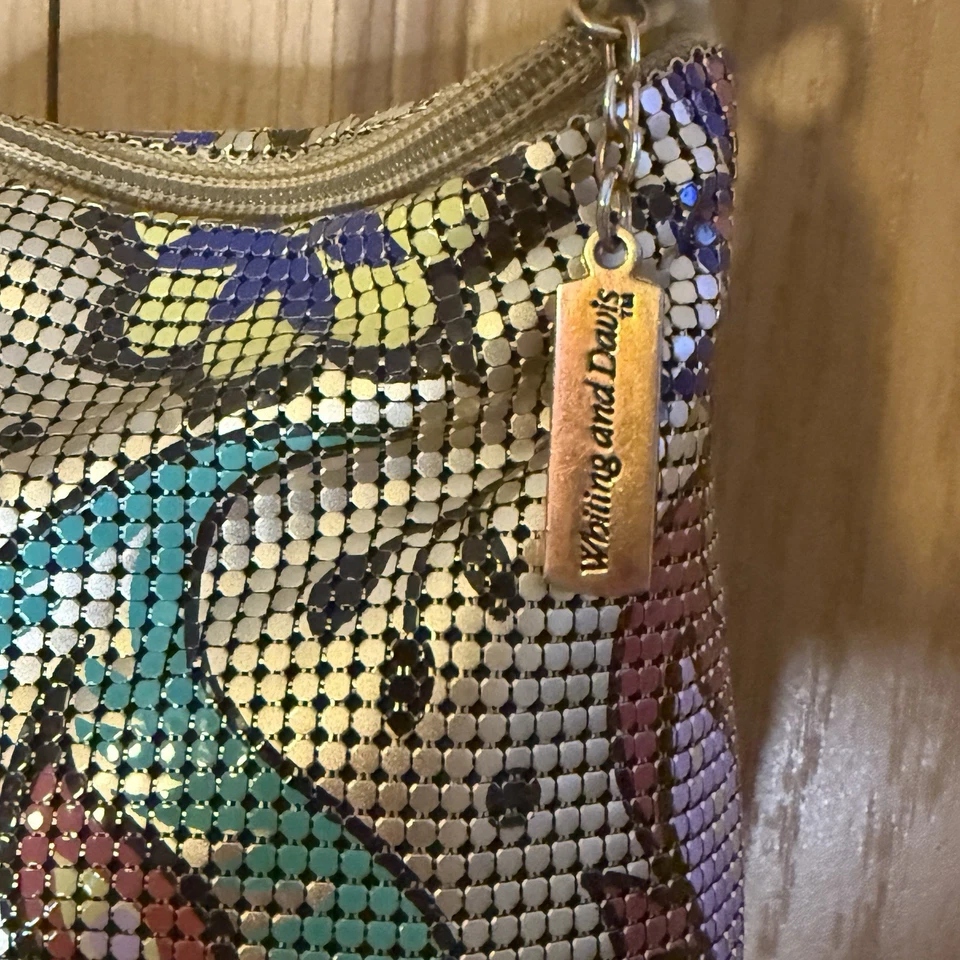 WHITING and DAVIS Painted Mesh Bag Paisley Floral Vintage 12x9 Inches - Image 3 of 4