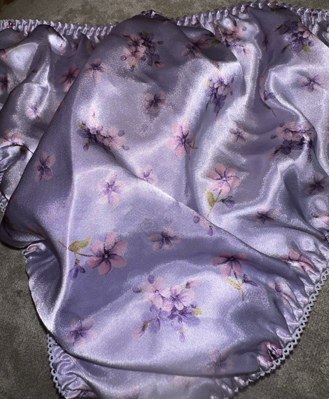 VTG 90’s Satin Polyester String Bikini Lilac Floral Panties Large NEW