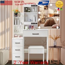 Vanity Desk Set w/ Mirror  10 Led Lights Makeup Dressing Table Dresser 4 Drawer