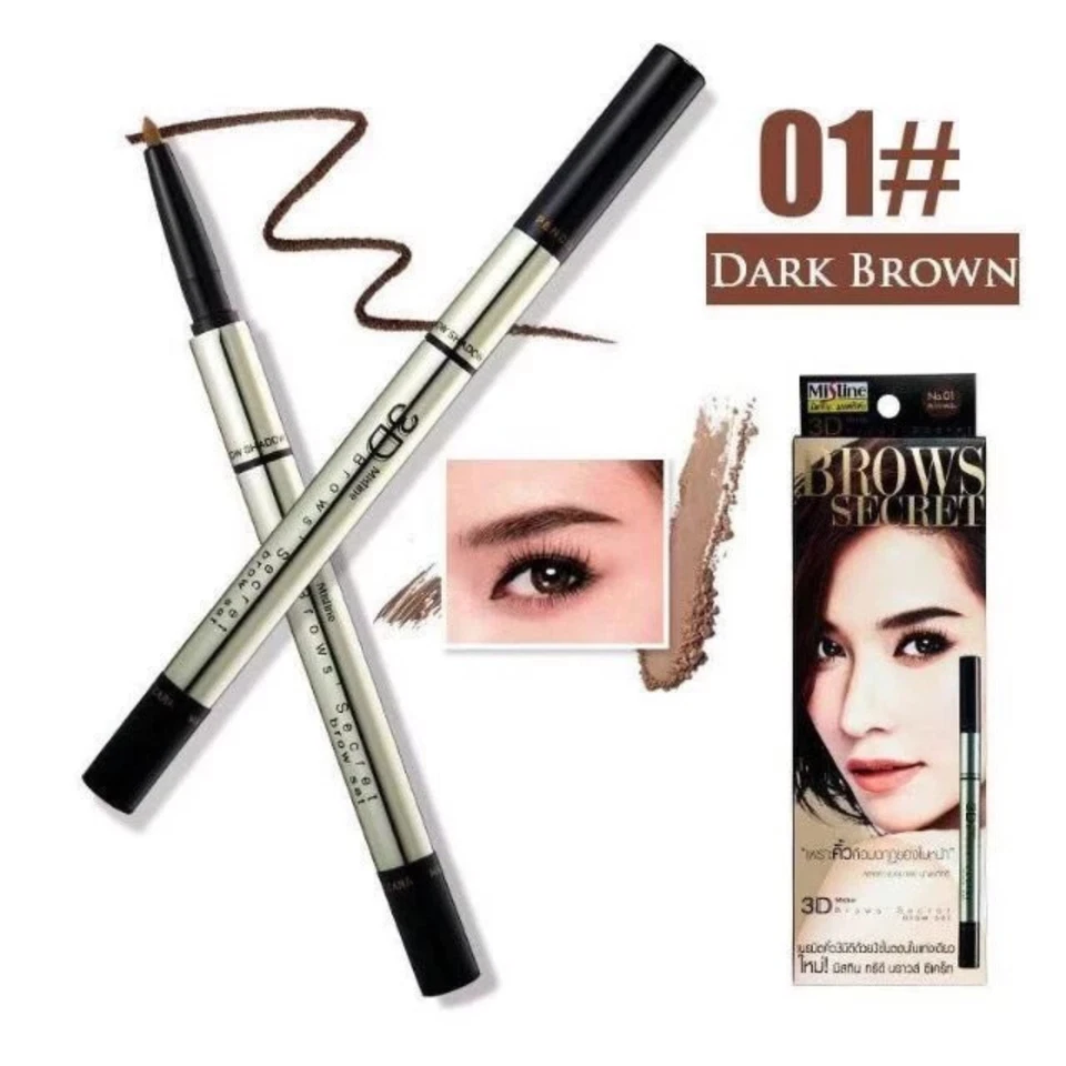 1pcs Mistine 3D Brown Secret Brow Set Pencil Brow Shadow Mascara No.1 Dark Brown - Image 4 of 4