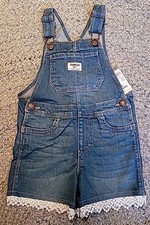 OshKosh B'gosh Toddler Girls Denim Shortalls. Lace Trimmed. Sz 3T