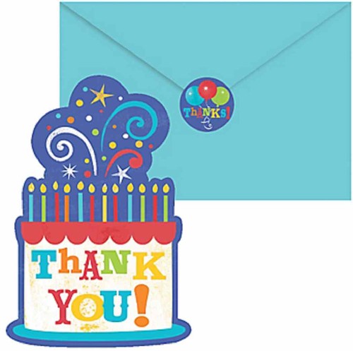 Birthday Fever Bright Colors Cake Adult Birthday Party Thank You Notes Cards