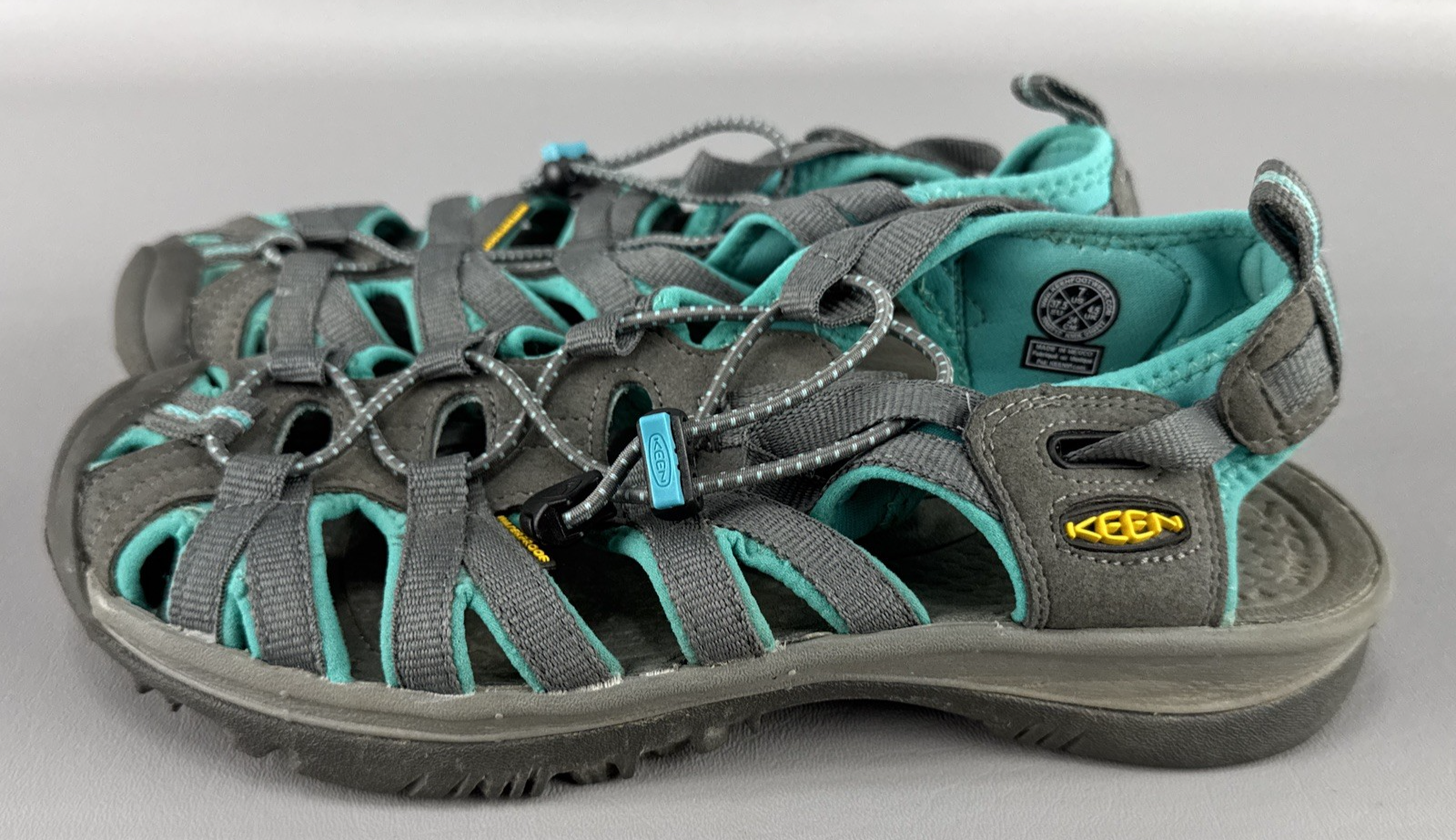 Scarpe Keen Whisper donna taglia 7 grigio blu punta a cappuccio escursionismo avventura sandali bassi