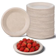 200 Count 6 Inch Compostable Dinner Plates, Heavy-Duty Unbleached Bagasse Dis...