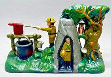 Vintage Cast Iron Mechanical Coin Bank Boy Scout Camp – Working – Original Paint