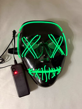 Black/Green LED Halloween Full Face Mask, Green X Eyes, Battery Pack, One Size