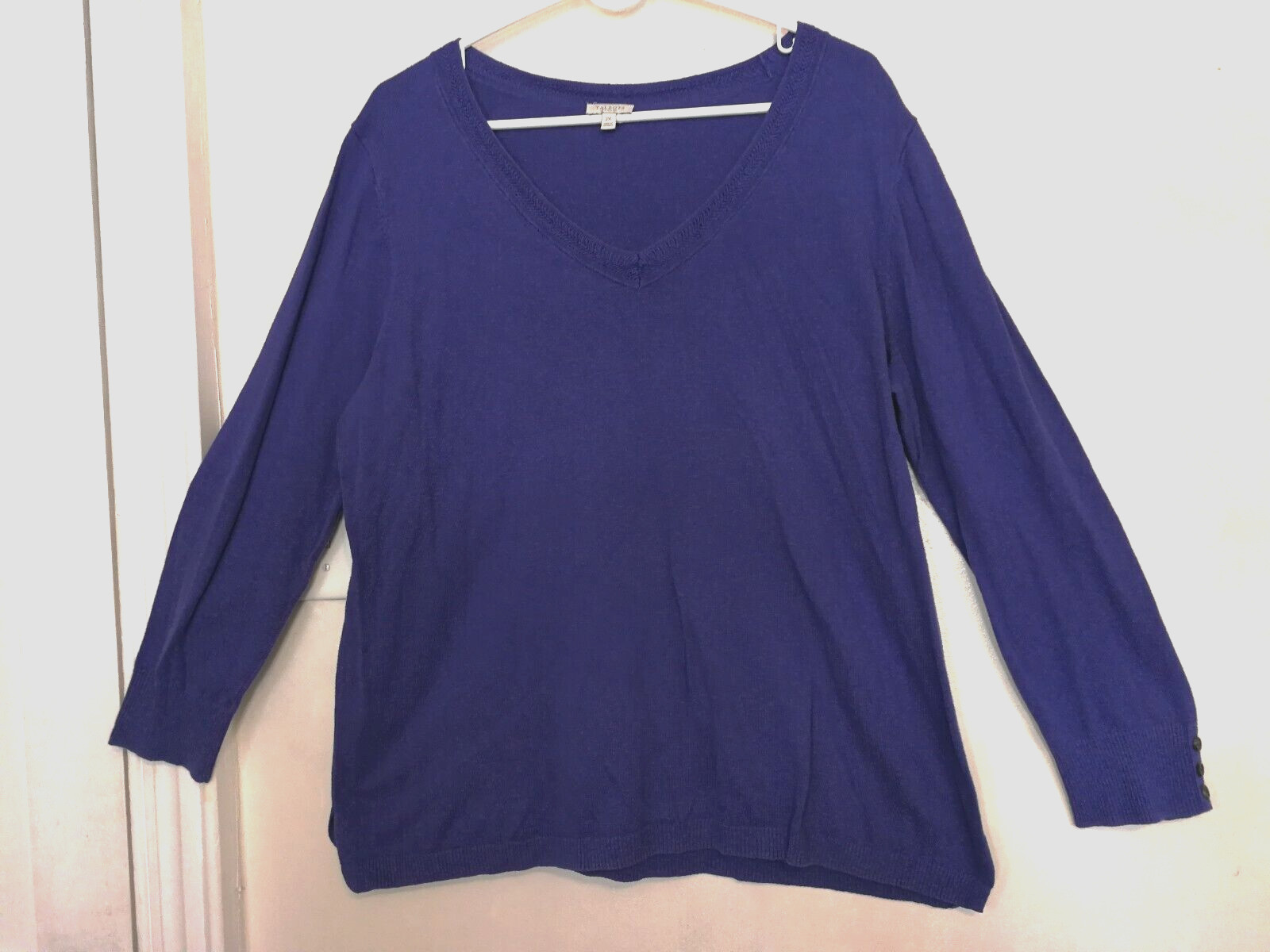 Talbots Womens Sweater 2X Plus Purple V-Neck Knit Long Sleeve Work Career Office