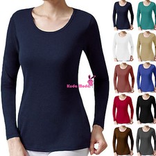 Soft Ultra Stretch Seamless Round Crew Neck Long Sleeve U TEE T Shirt Solid TOP
