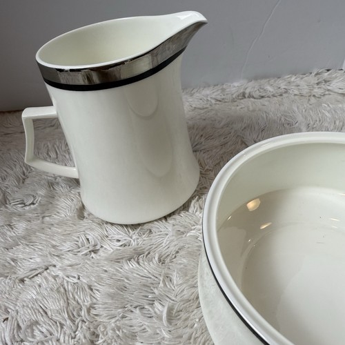 Mikasa Solitude Creamer & Covered Sugar Platinum Band with Black Trim Japan VTG - Picture 5 of 8