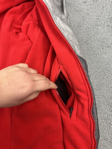 Speedo Swim Warmup Fleece Lined Parka Long Jacket Coat Sz Medium Grey Red - Picture 11 of 18