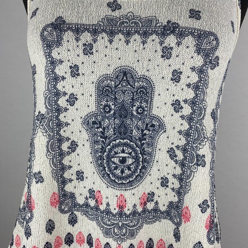 Camiseta sin mangas Scotty S multicolor tejida estampada dobladillos redondeados Boho Festival Hippie JU - Imagen 2 de 12