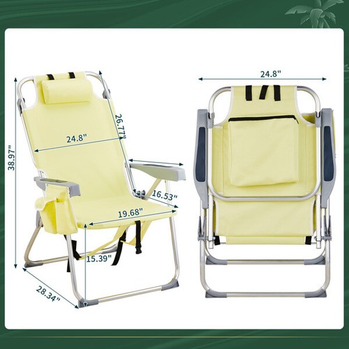 63*70*99cm Heightened Oxford Cloth Silver Tube Bearing 100kg Beach Chair Yellow* - Picture 12 of 15