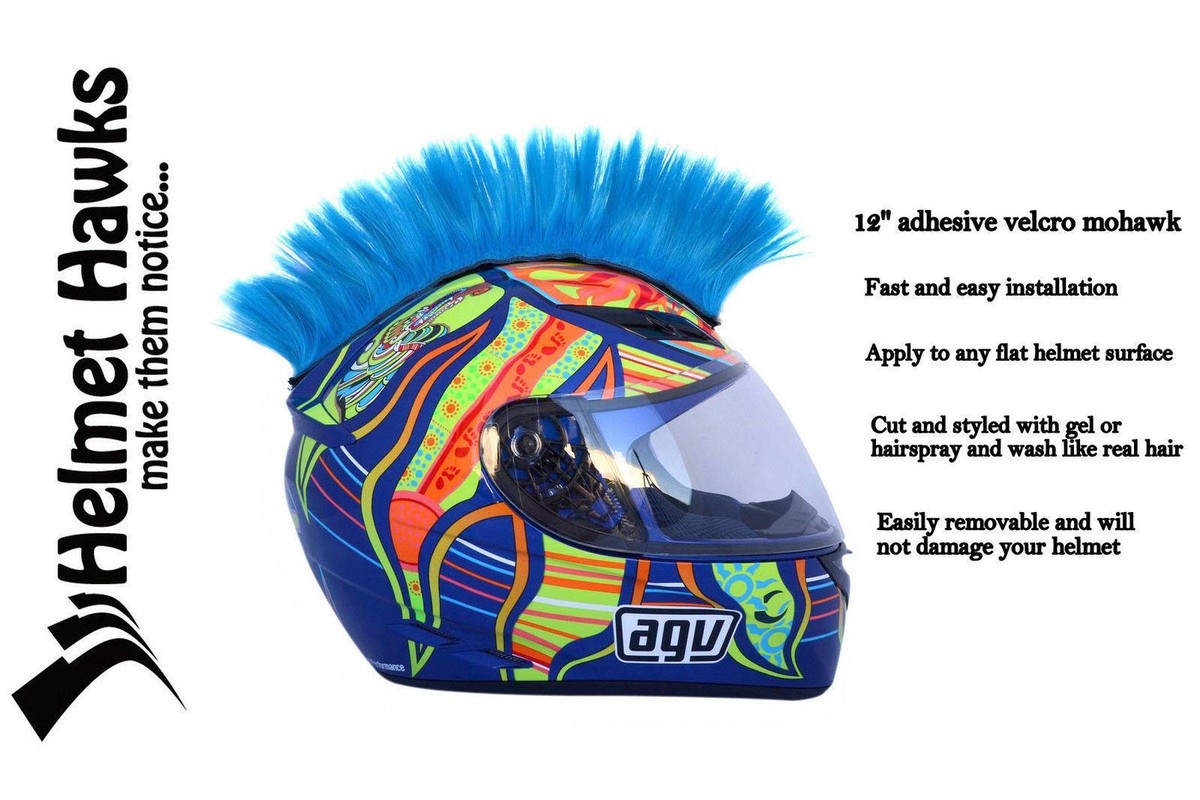 blue motorcycle helmet mohawk Helmet Hawks ™ Mohawk Fluorescent Neon Blue Motorcycle Bike BMX Helmet  Mohawks