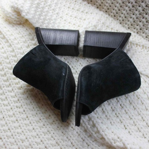BP Black Suede Peep Toe Slide Sandal Heels - Picture 4 of 7