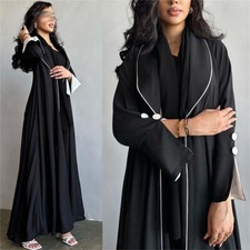 Open Kaftan Abaya Muslim Kimono Long Dress Abaya Women Cardigan Robe Party Gown