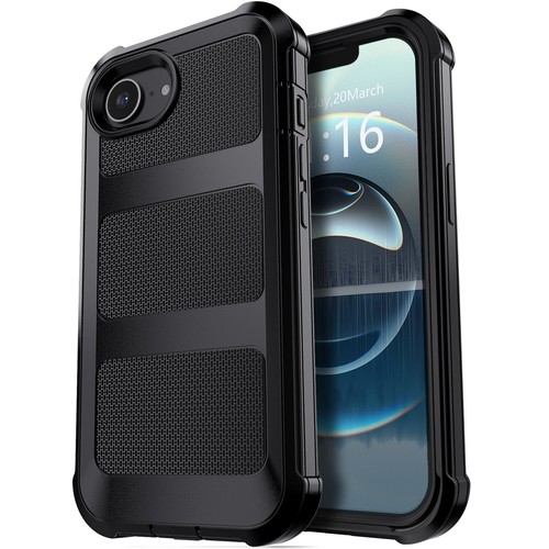 Funda protectora de teléfono de doble capa negra suave híbrida de alta resistencia para Apple iPhone 16e - Imagen 5 de 18