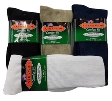 EXTRA WIDE Athletic Socks Comfort Fit Diabetic Crew --Made in USA -- 3 PAIRS--