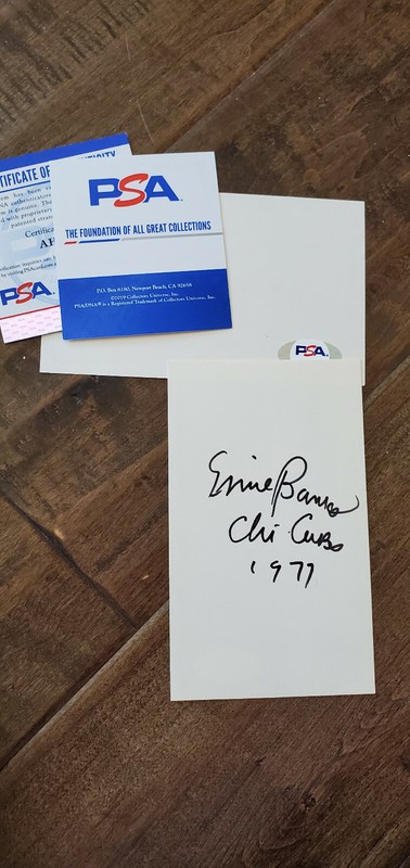 ERNIE BANKS SIGNED 3X5 INDEX CARD CHICAGO CUBS & 1977 DATE ADDED HOF PSA DNA
