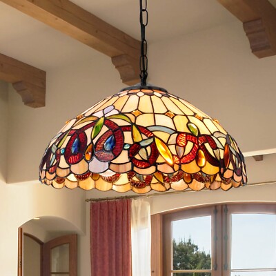 15.7'' Stained Glass Style Chandelier Vintage Acrylic Pendant Lamp Ceiling Lights
