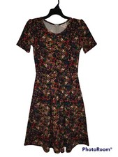 Lularoe XS Amelia Multicolor Floral Print Pleated Dress Exposed Zipper Pockets 