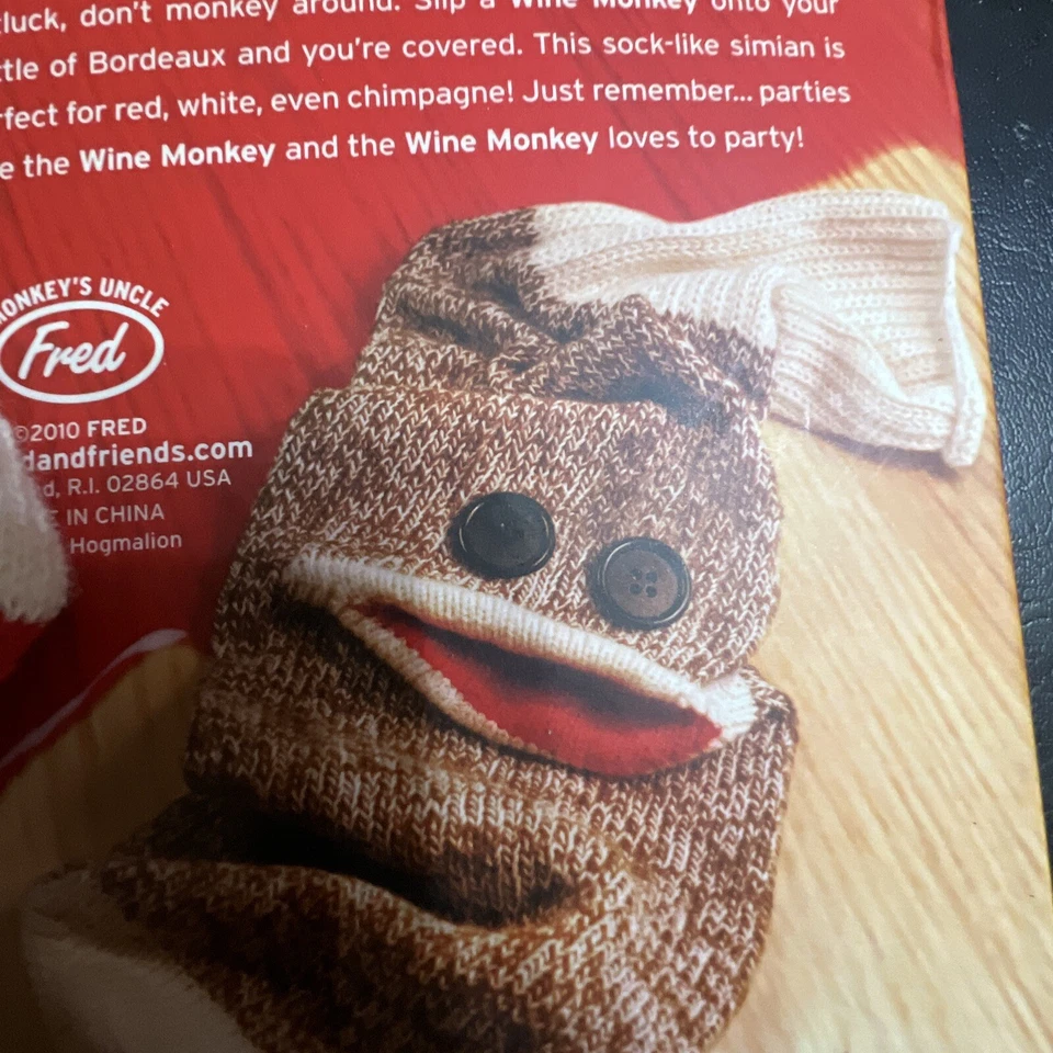 Fred Wine Monkey Marrón Calcetín Botella Caddy Cubierta de Vino, Portabotellas Regalo, Nuevo Foto 3 de 4
