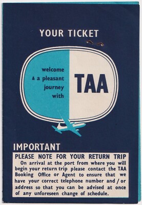 1956 TAA Flight Ticket Sydney To Adelaide Ephemera Trans Australia Airlines