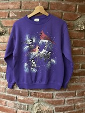 Vintage 80s 90s Snowy Cardinal Bird Print Crewneck Winter Sweatshirt S US Made