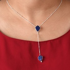 Lariat Y Drop Dotted Necklace Gift For Mom in Sterling Silver With Lapis Lazuli