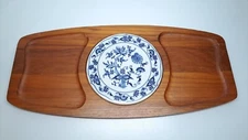 Vintage Blue Danube Onion Dolphin Teak Wood Cheese Cutting Board Tapas 17" MCM