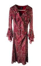 VTG Y2K Express Whimsigoth Vamp Dress Womens 9 / 10 Silk Bell Sleeve Ruffle