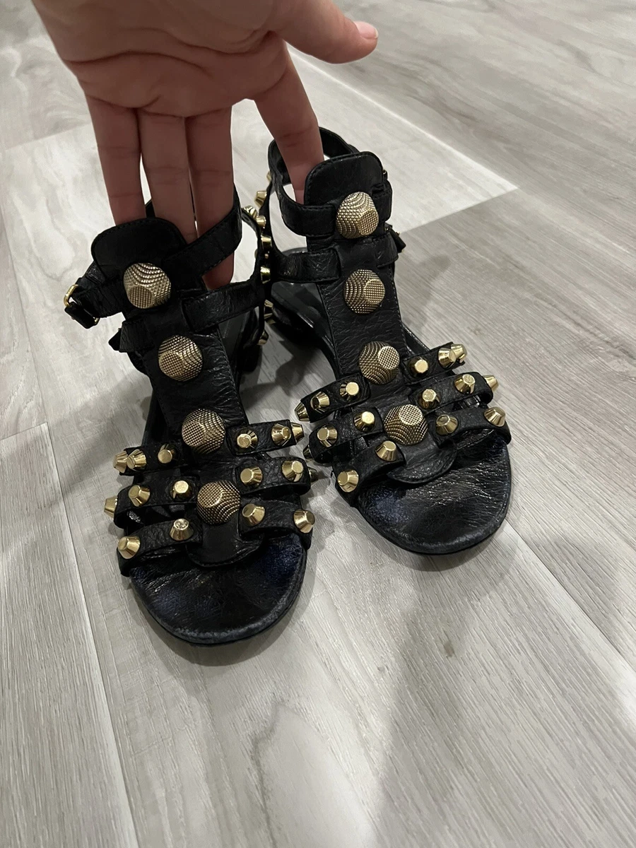 BALENCIAGA black Arena Gladiator Sandals Gold studs 7 eur 38