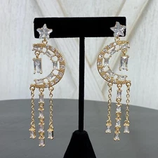 Natasha Rhinestone Crescent Moon Dangle Earrings Celestial